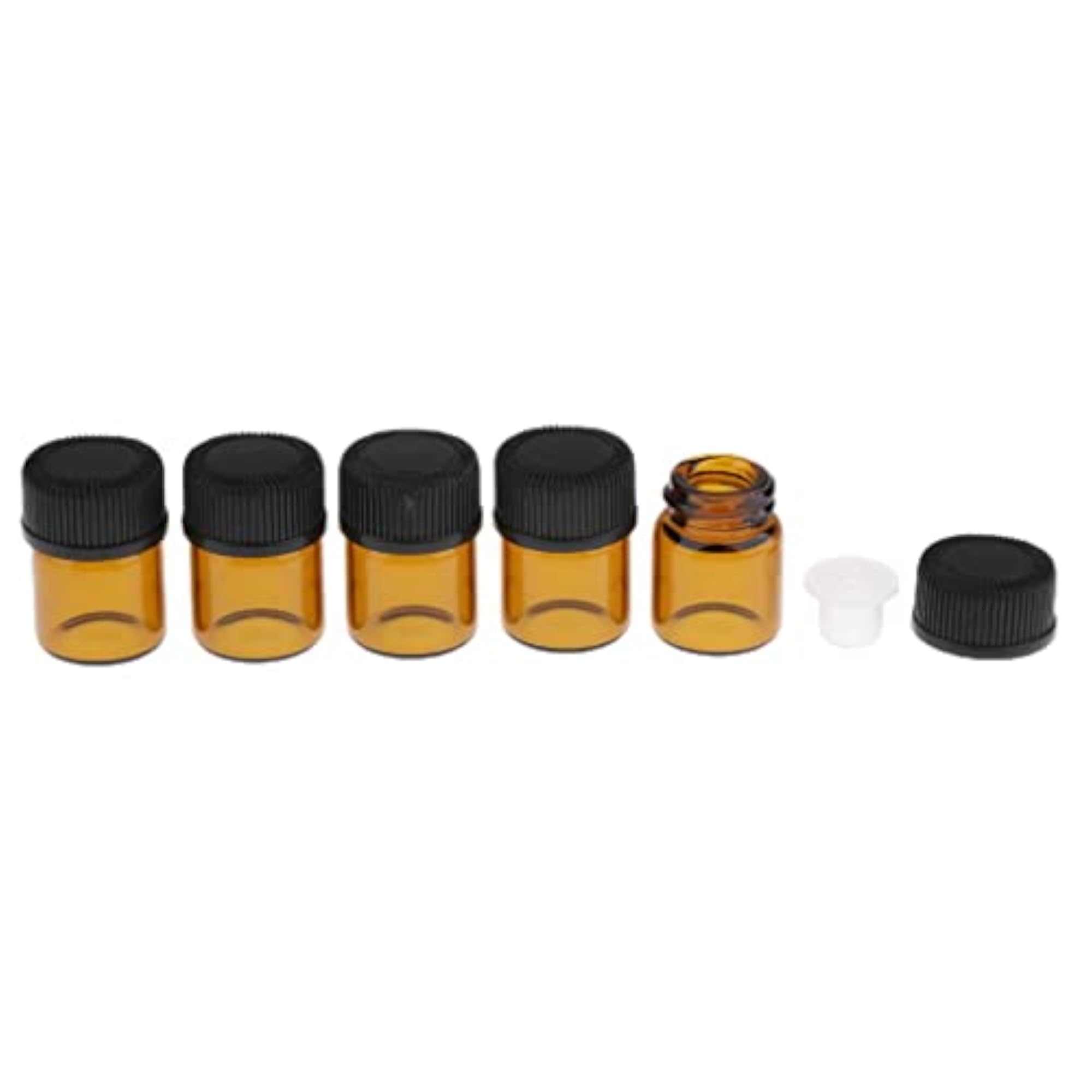 100 PCS Amber Glass Essential Bottle with Orifice Reducer Caps 1ml